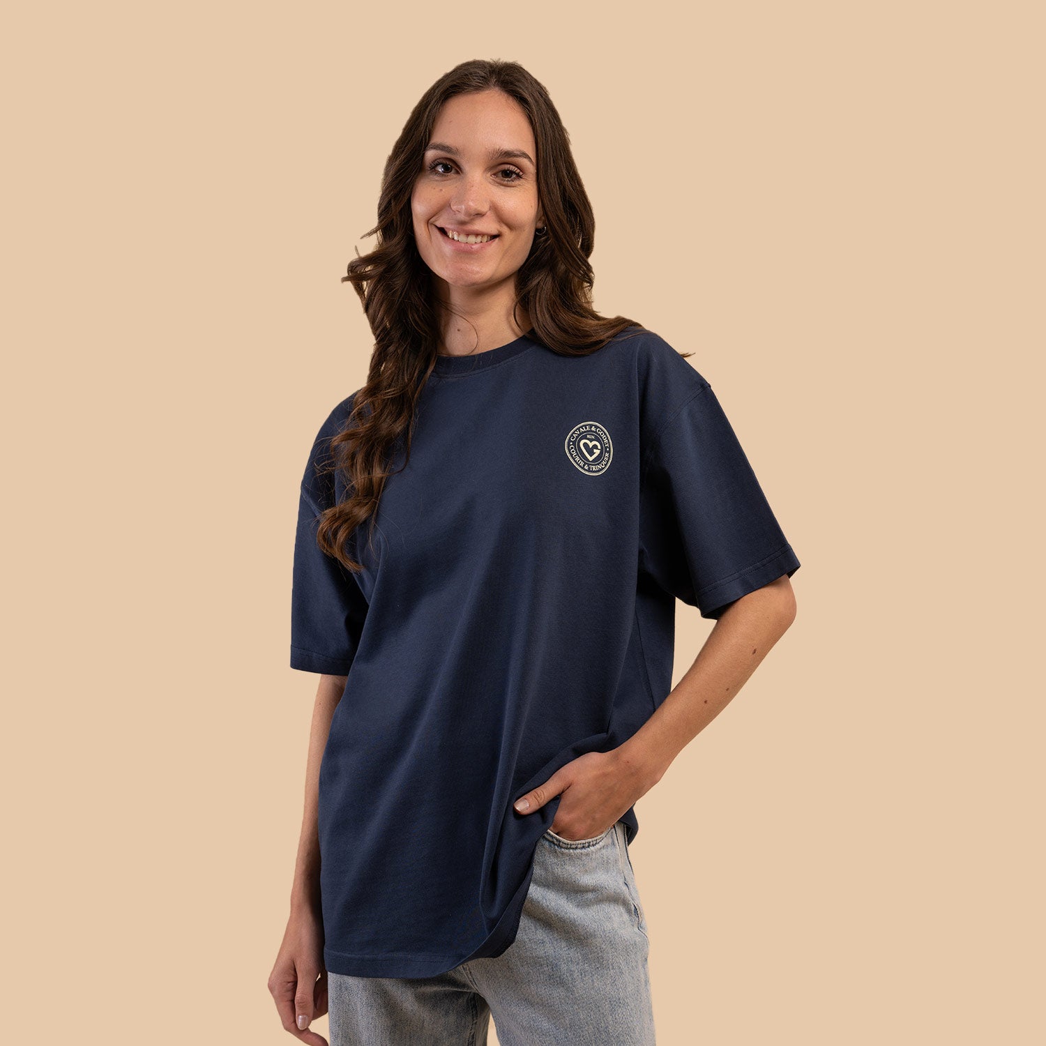 T-shirt loose "Courir & Trinquer" bleu