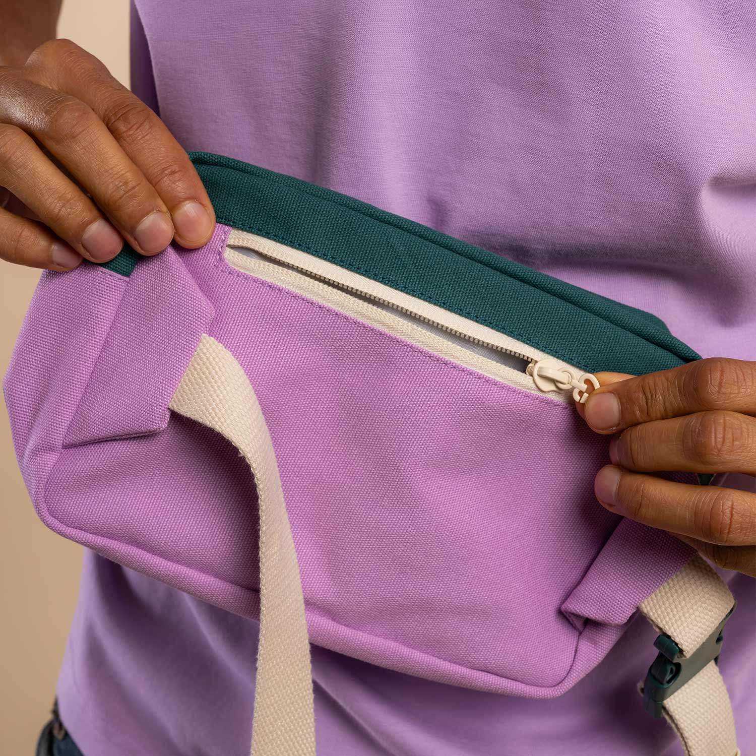 Sac banane vert sapin violet